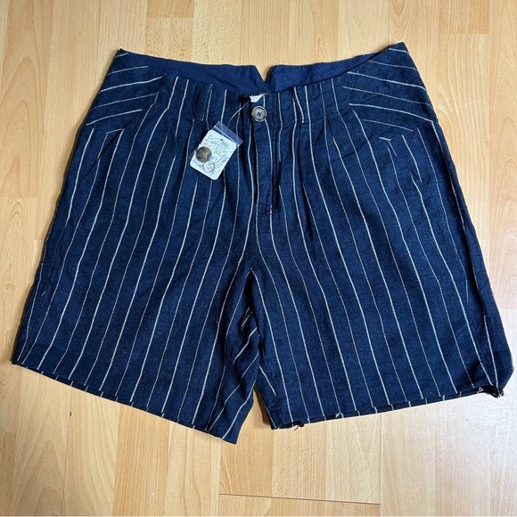 Free People Pants - NWT Free People High Waist Blue and White Pinstriped Shorts Linen Cotton 6